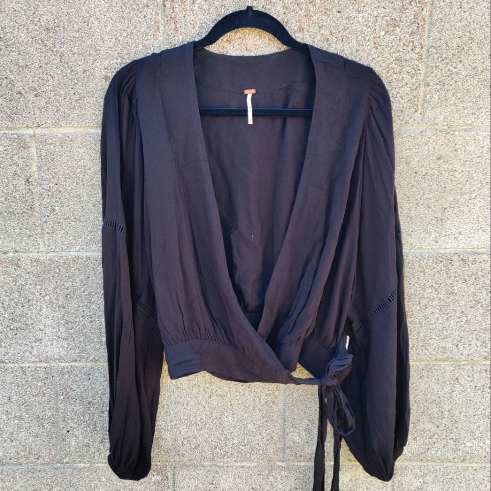 Free People Black Wrap Top